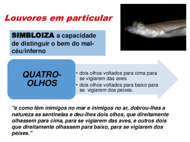 Louvores em particular
â€¢ dois olhos voltados para cima para
se vigiarem das aves
â€¢ dois olhos voltados para baixo para
se ...