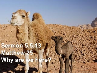 Sermon 5.5.13
Matthew 25
Why are we here?
 