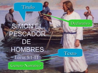 SIMON EL PESCADOR DE  HOMBRES Lucas 5:1-11 Titulo Texto Declarativo Genero Narrativo 