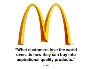 “What customers love the world
over…is how they can buy into
aspirational quality products.”
~ CEO
 