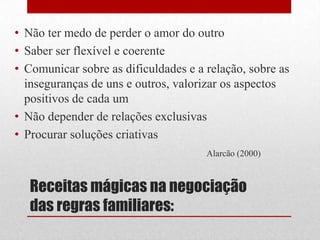 CV – Família com filhos adolescentesComponente de regulação do poder : Pais temem perdê-lo Filhos querem conquistá-loPoder dos pais  - imposição dos limites ao exercício do poder dos adolescentes Poder do adolescente - possibilidade de experimentação de diversos papéis, afirmação de novas competências, detenção de uma clara posição negocial