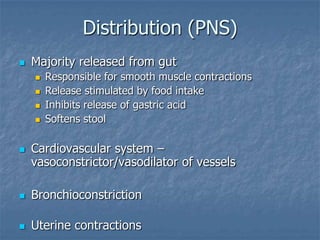 Distribution (PNS)
   Majority released from gut
       Responsible for smooth muscle contractions
       Release stimu...