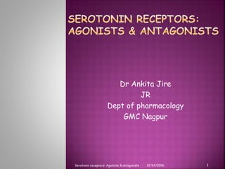 Dr Ankita Jire
JR
Dept of pharmacology
GMC Nagpur
12/24/2016 1Serotonin receptors: Agonists & antagonists
 