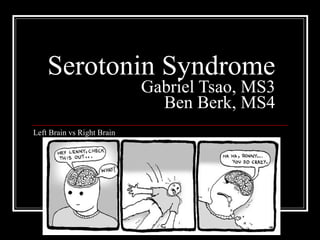 Serotonin Syndrome Gabriel Tsao, MS3 Ben Berk, MS4 Gabriel Tsao, MS3 Stanford University School of Medicine Left Brain vs Right Brain 