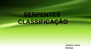 SERPENTES
CLASSIFICAÇÃO
Jéssica Layne
Bióloga
 