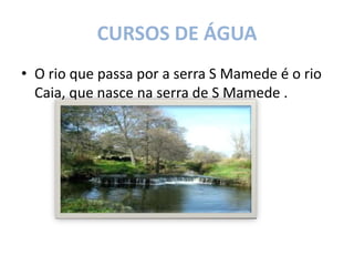 CURSOS DE ÁGUA
• O rio que passa por a serra S Mamede é o rio
Caia, que nasce na serra de S Mamede .
 