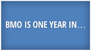 BMO IS ONE YEAR IN…
 