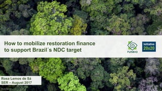 How to mobilize restoration finance
to support Brazil´s NDC target
Foto: Marizilda Cruppe
Rosa Lemos de Sá
SER – August 2017
 