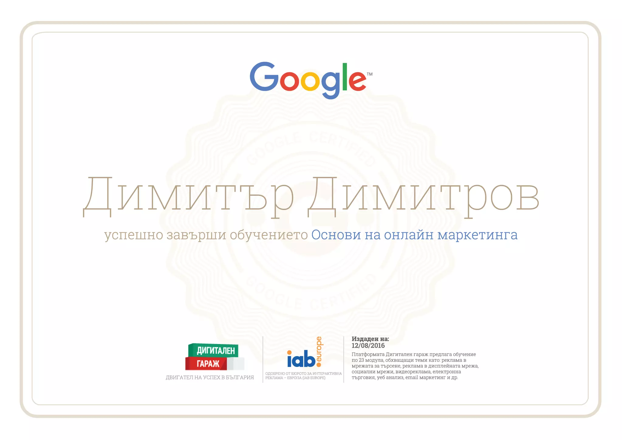 Google Digital Garage Certificate PPT