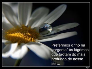 Preferimos o “nó na garganta” às lágrimas que brotam do mais profundo de nosso ser...  