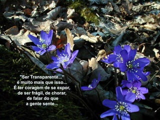 "SerTransparente...”é muitomaisqueisso...É tercoragem de se expor, de serfrágil, de chorar, de falar do quea gentesente...