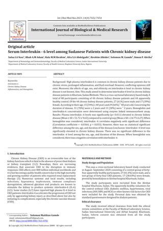Serum interleukin - 6 level among sudanese patients with chronic kidney ...