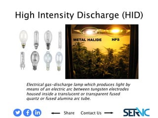 Electrical gas-discharge lamp which produces light by means of an electric arc 
between tungsten electrodes housed inside a translucent or transparent fused 
quartz or fused alumina arc tube. 
HIGH INTENSITY DISCHARGE LAMPS (HID) 
Share Contact Us 
 