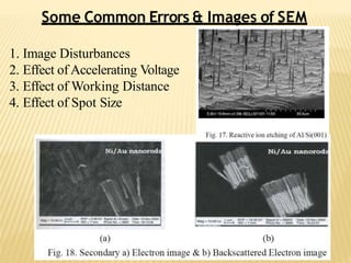 Some Common Errors & Images of SEM
1. Image Disturbances
2. Effect of Accelerating Voltage
3. Effect of Working Distance
4. Effect of Spot Size
 