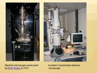Electron microscope constructed
by Ernst Ruska in1933
Amodern transmission electron
microscope
 