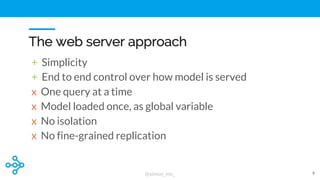 @simon_mo_
The web server approach
+ Simplicity
+ End to end control over how model is served
x One query at a time
x Mode...