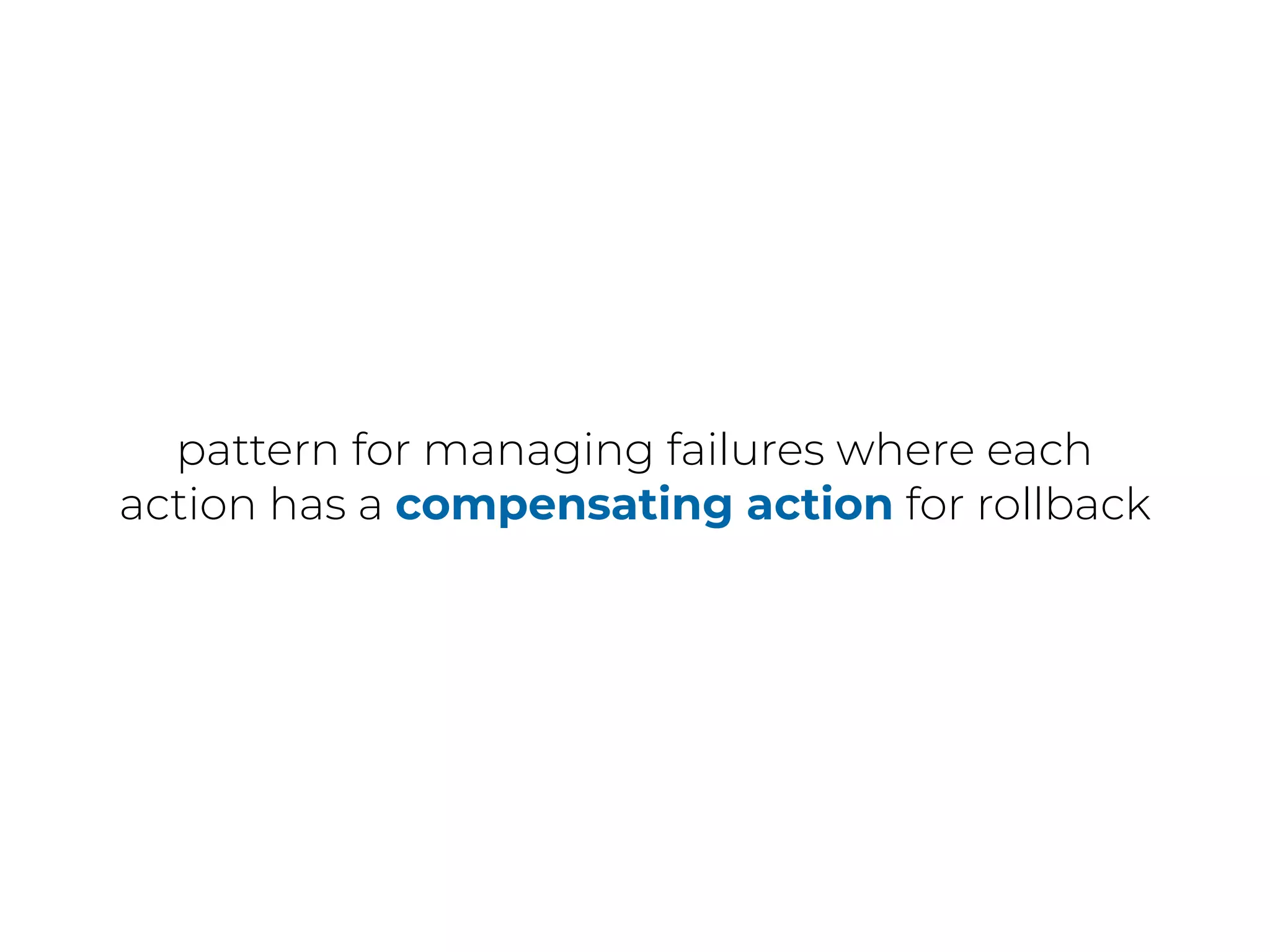 pattern for managing failures where each
action has a compensating action for rollback
 