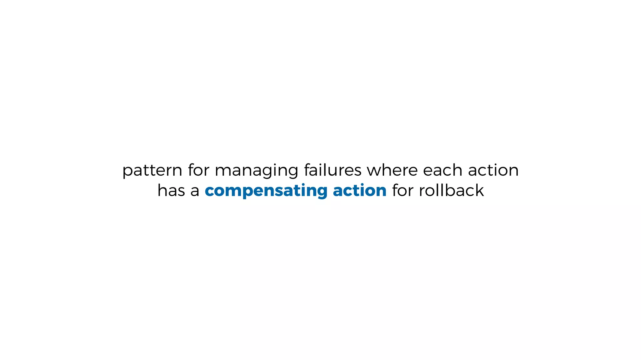 pattern for managing failures where each action
has a compensating action for rollback
 