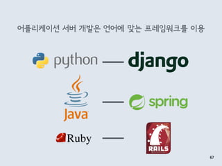 어플리케이션 서버 개발은 언어에 맞는 프레임워크를 이용
67
 