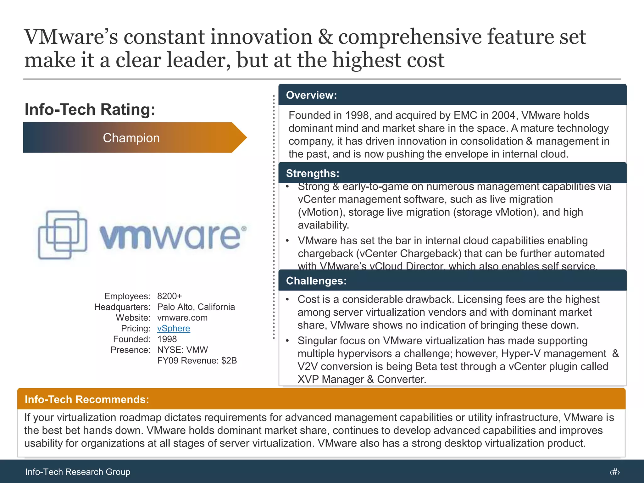 Vinfen Corporation began virtualizing with the free version of XenServer & were able to create 3 VMs on each physical server.