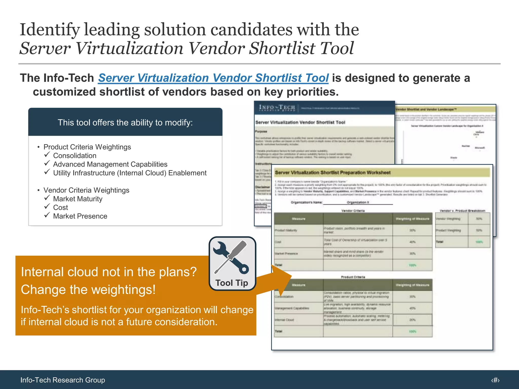 IT services company cuts total refresh costs in half while improving management & preparing for internal cloudI was able to eliminate the need for a cluster design, which was a very expensive venture…... If I had gone down the clustering route, I would have had to pay more than double.		         - CIO, IT Services FirmIT ServicesLarge EnterpriseCIOVMwareIndustry:Segment:Source:Vendor:SituationActionResults (Arial, 12pt, Bold)The organization recognized the need to improve manageability & performance, and reduce their server footprint.