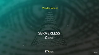 SERVERLESS
Cons
Vendor lock-in
...
...
......
38/51
 