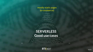 SERVERLESS
Good use cases
mostly static pages
(e-commerce)
......
45/51
 