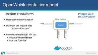 OpenWhisk.org @DanielKrook
OpenWhisk container model
Philippe Suter
bit.ly/ow-psuter
 