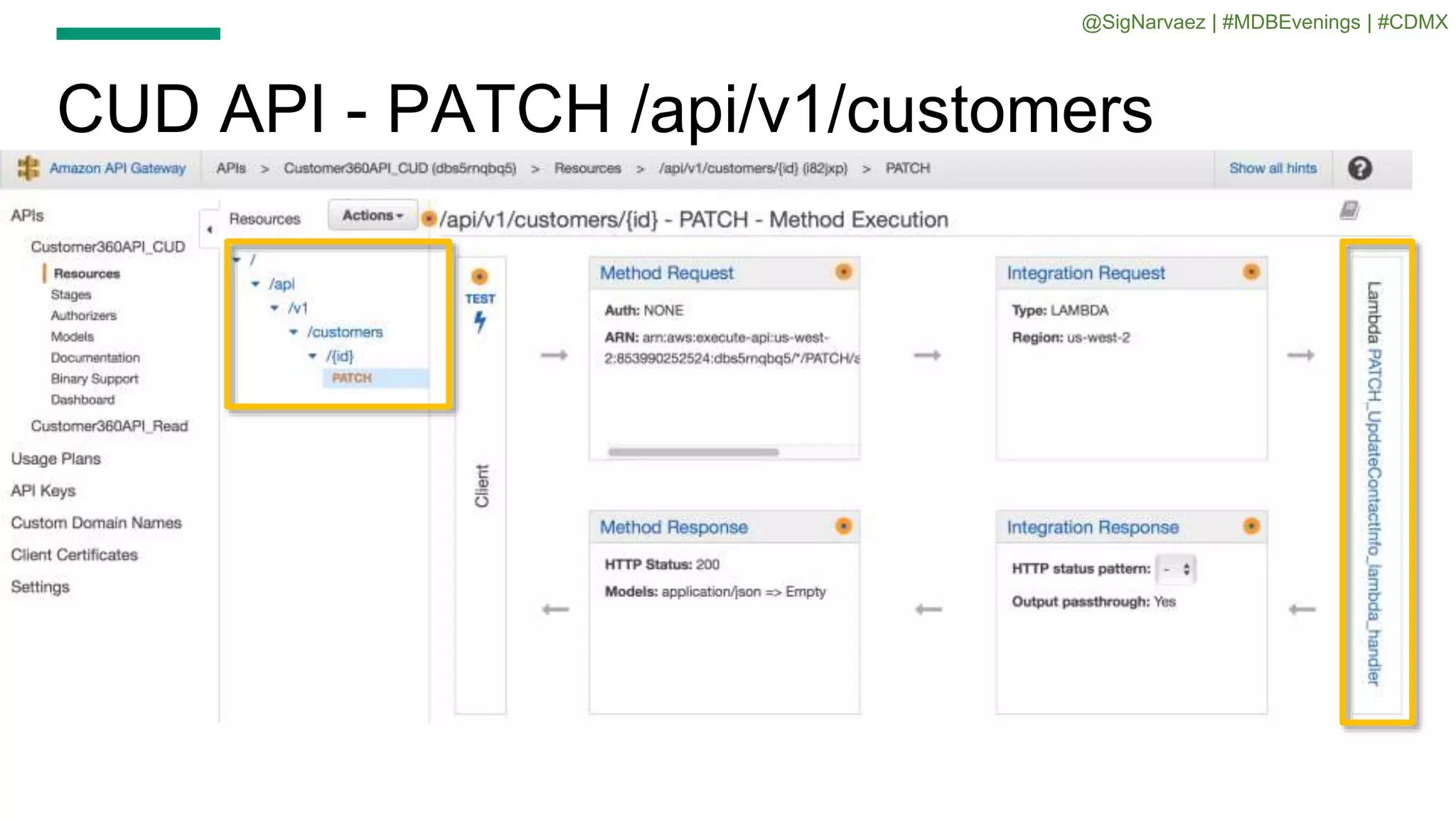 CUD API - PATCH /api/v1/customers
@SigNarvaez | #MDBEvenings | #CDMX
 