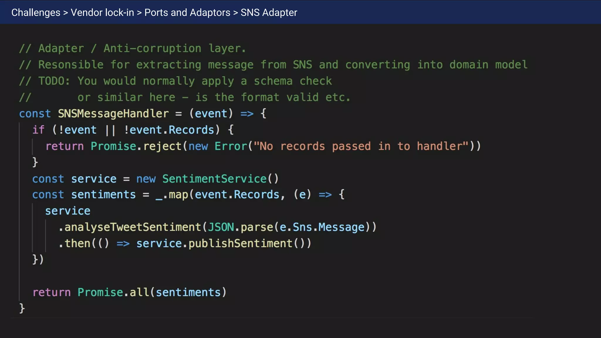 Challenges > Vendor lock-in > Ports and Adaptors > SNS Adapter
 