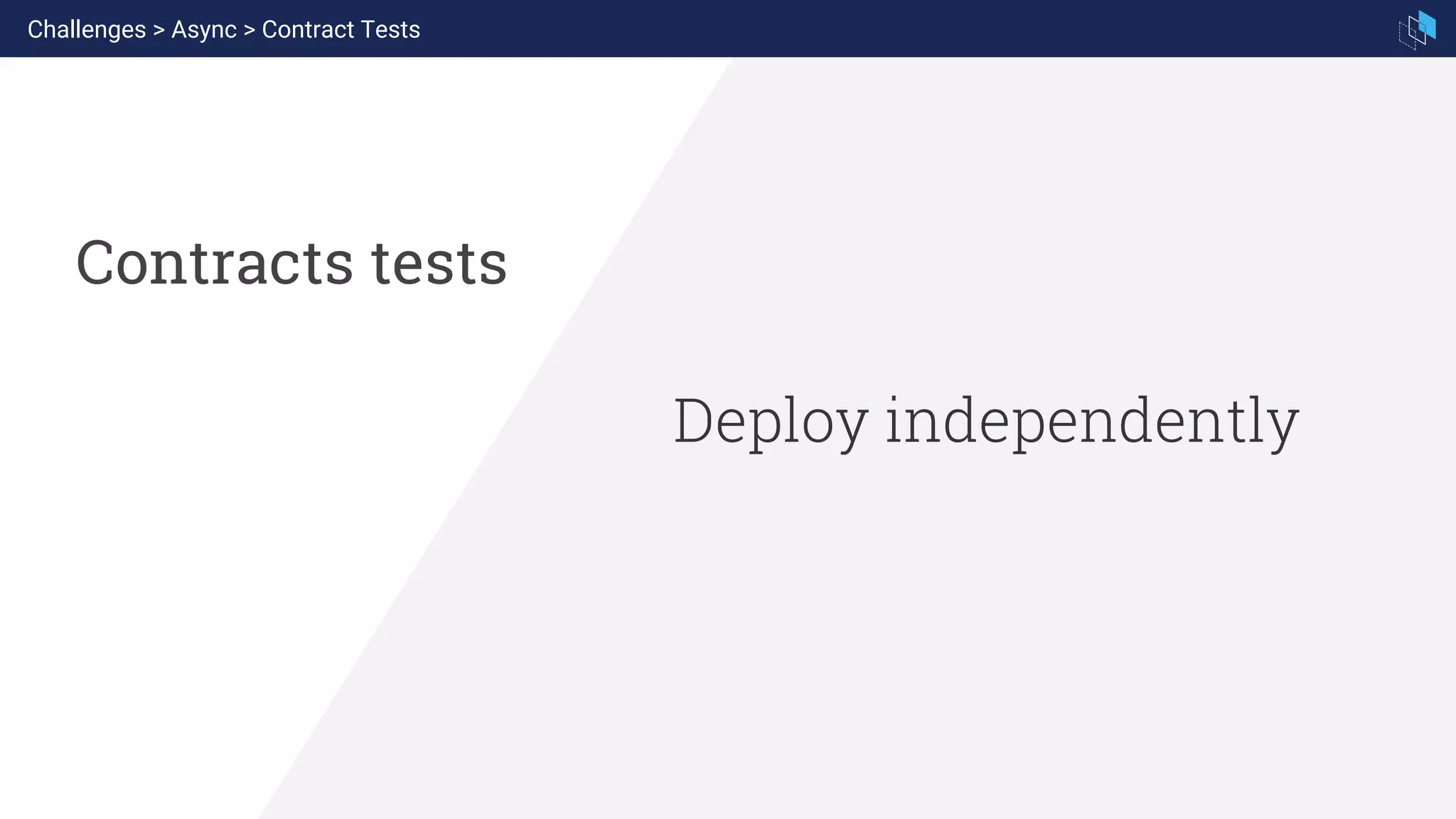 Deploy independently
Contracts tests
Challenges > Async > Contract Tests
 