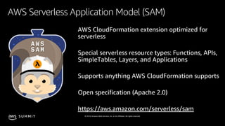 © 2019, Amazon Web Services, Inc. or its affiliates. All rights reserved.S U M M I T
AWS Serverless Application Model (SAM...