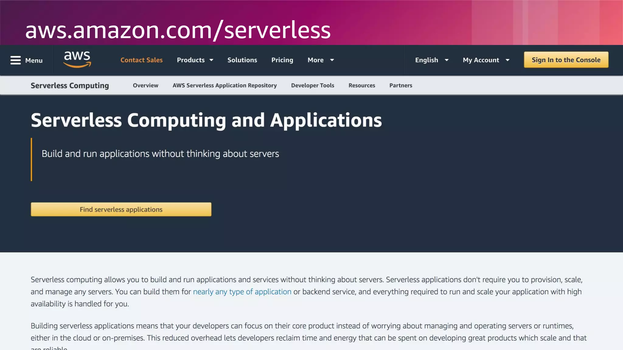 © 2018, Amazon Web Services, Inc. or its Affiliates. All rights reserved.
aws.amazon.com/serverless
 