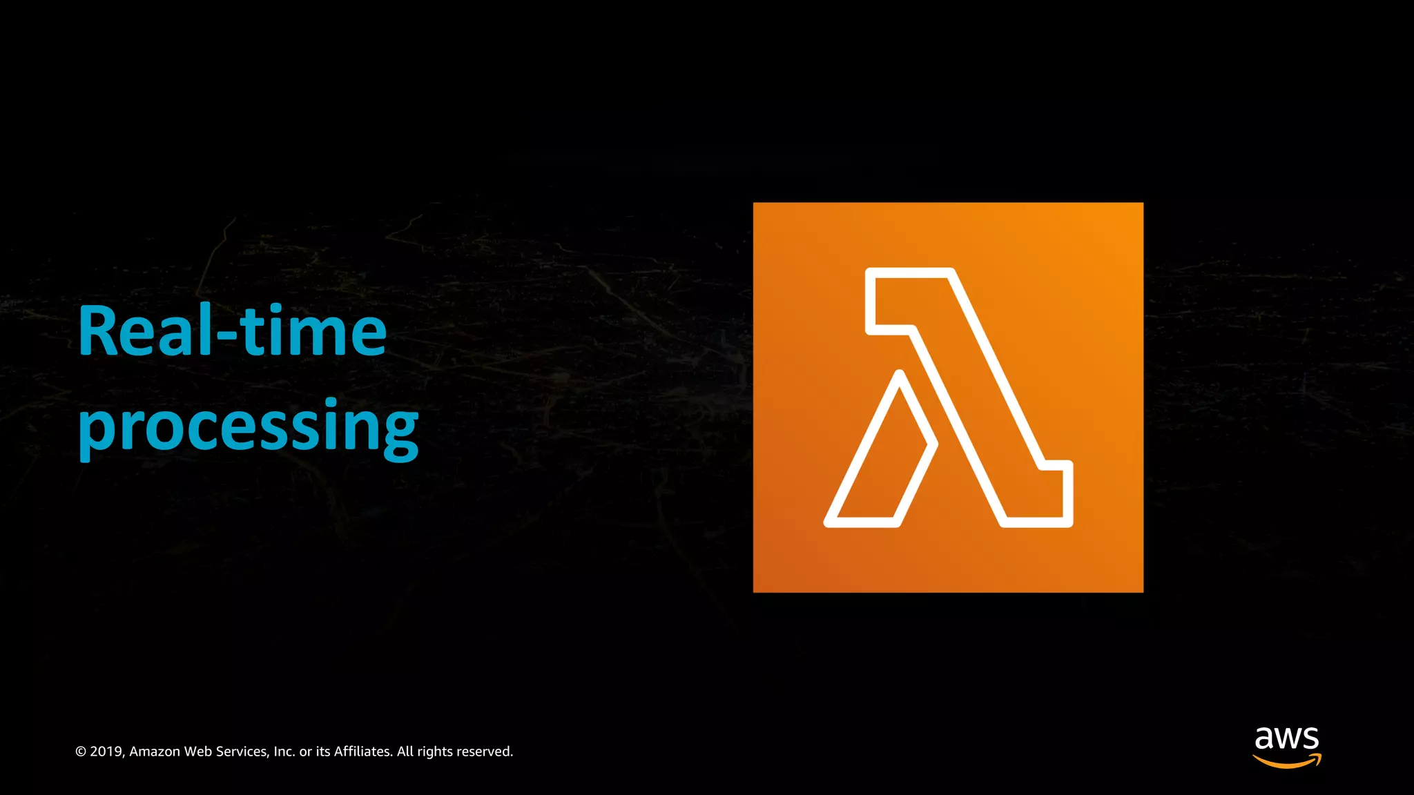 © 2019, Amazon Web Services, Inc. or its Affiliates. All rights reserved.
Real-time
processing
 