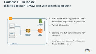 © 2017, Amazon Web Services, Inc. or its Affiliates. All rights reserved.
Example 1 – TicTacToe
didactic approach - always...