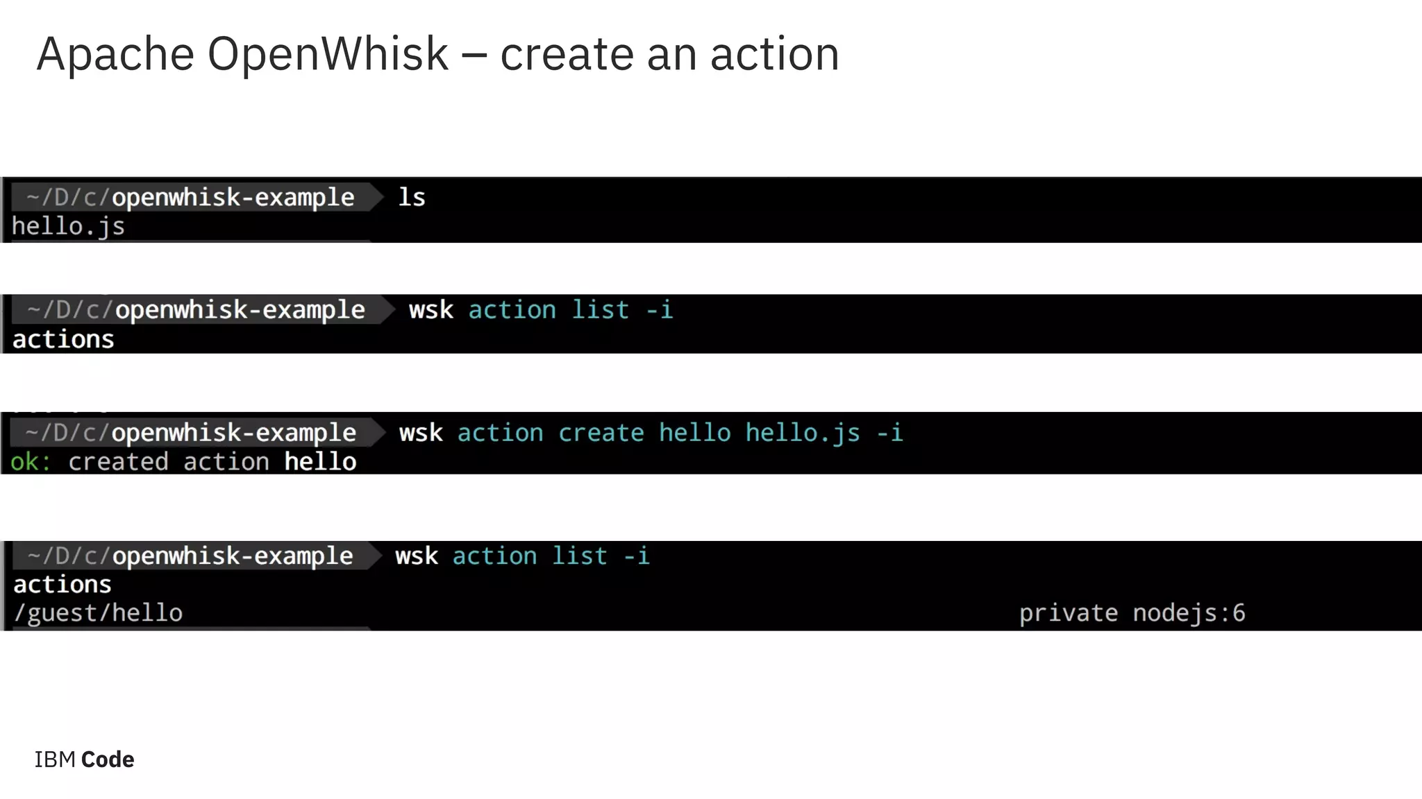 Apache OpenWhisk – create an action 