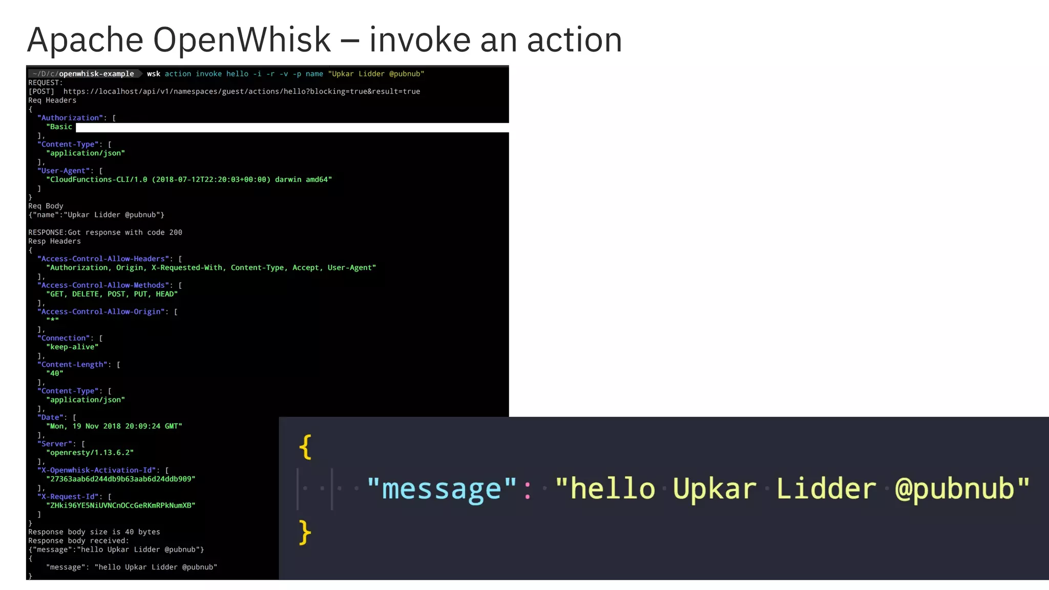 Apache OpenWhisk – invoke an action 
