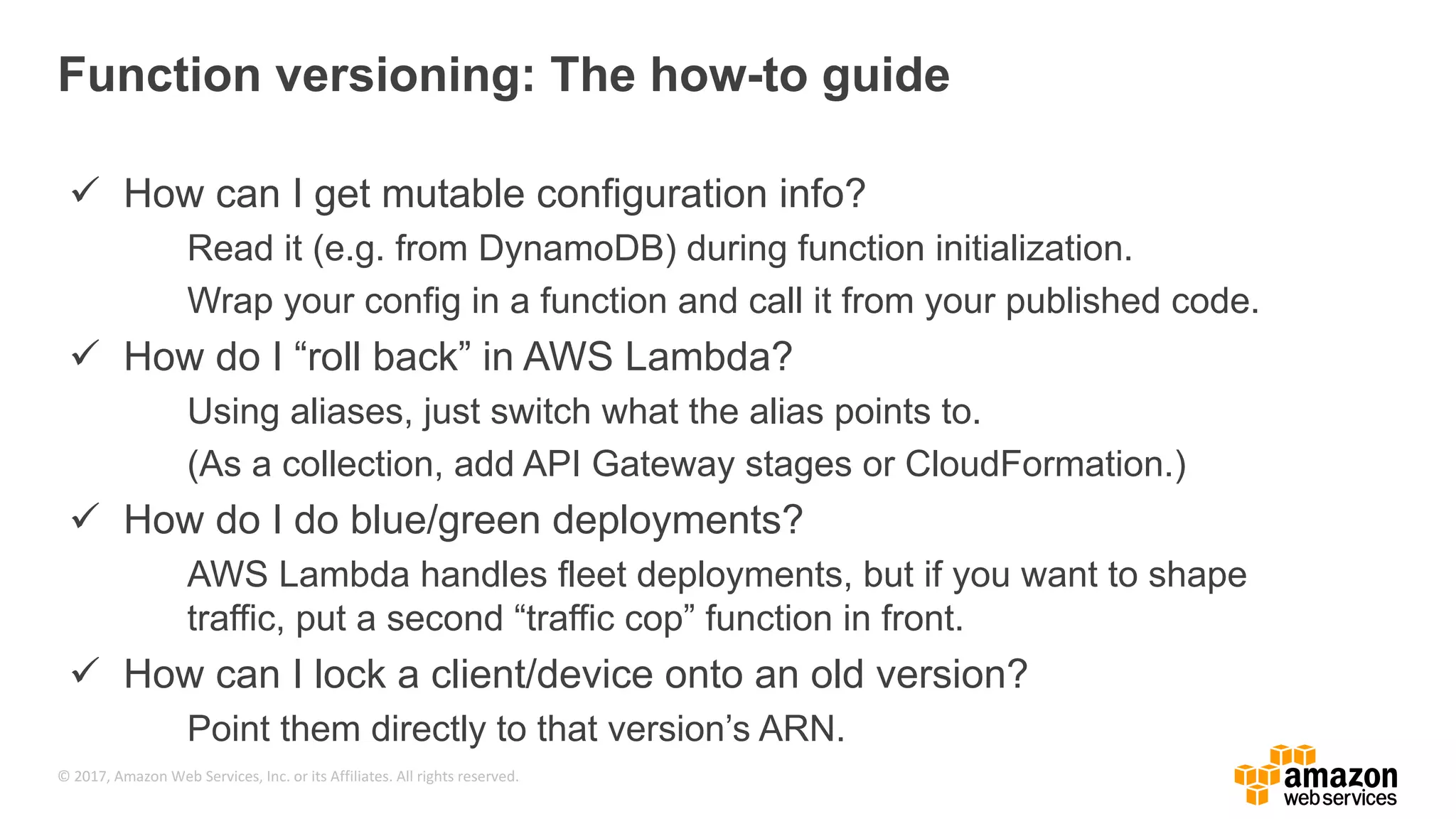 © 2017, Amazon Web Services, Inc. or its Affiliates. All rights reserved. Thanks! 