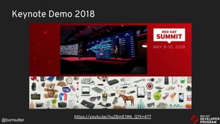 Keynote Demo 2018
@burrsutter
https://youtu.be/hu2BmE1Wk_Q?t=477
 