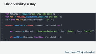 Observability: X-Ray
#serverlessTO @mikeapted
 