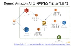 2 . O F 4 y
https://github.com/awslabs/lambda-refarch-imagerecognition
2태 )신
실행
1진 메타
데이터 추출
1진 메타
데이터 저장
이미지 인식
서06 호출
 