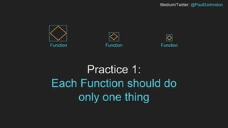 Medium/Twitter: @PaulDJohnston
Practice 1:
Each Function should do
only one thing
FunctionFunctionFunction
 