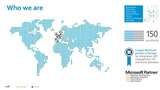 Who we are
Customers Entities
2000 Belgium
2004 France
2013 Portugal
2016 Switzerland
2016 UK
2016 The Netherlands
2017 Malta
150
worldwide
 