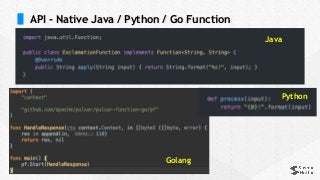 API - Native Java / Python / Go Function
Golang
Python
Java
 