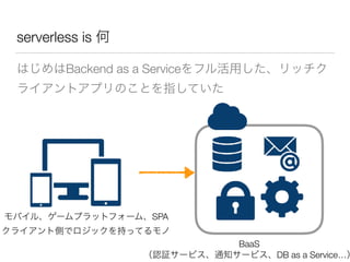 Backend as a Service
serverless is
BaaS
DB as a Service…
SPA
 