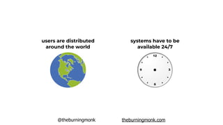 @theburningmonk theburningmonk.com
users are distributed
around the world
systems have to be
available 24/7
 
