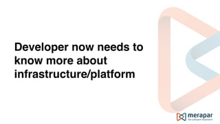 Developer now needs to
know more about
infrastructure/platform
 