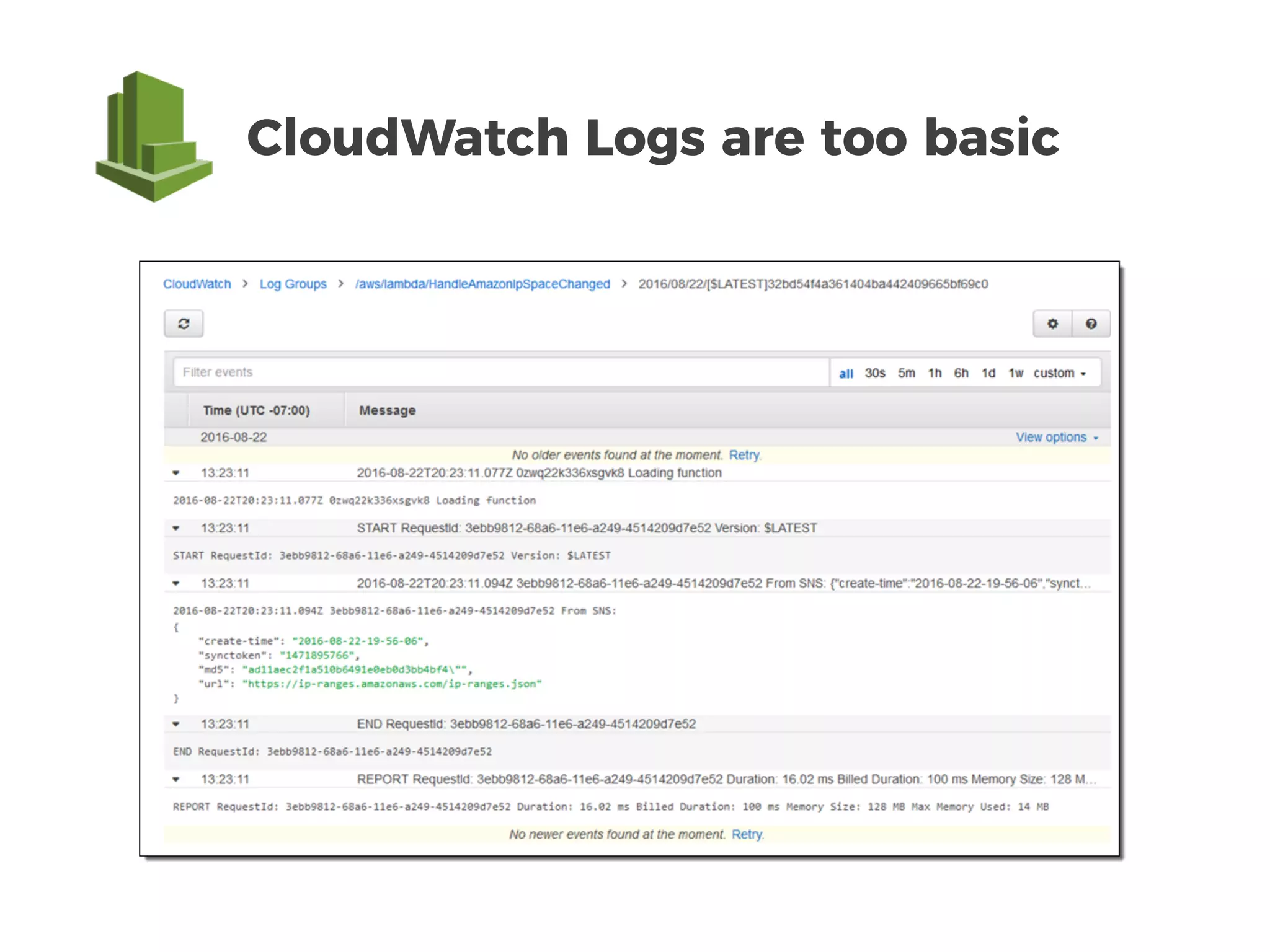 CloudWatch Logs are too basic
 