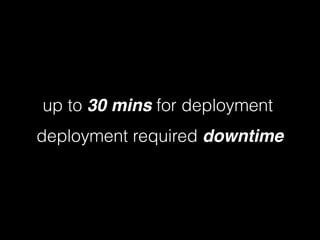 up to 30 mins for deployment
deployment required downtime
 