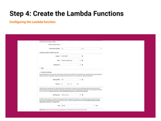 26
Step 4: Create the Lambda Functions
Configuring the Lambda function.
 
